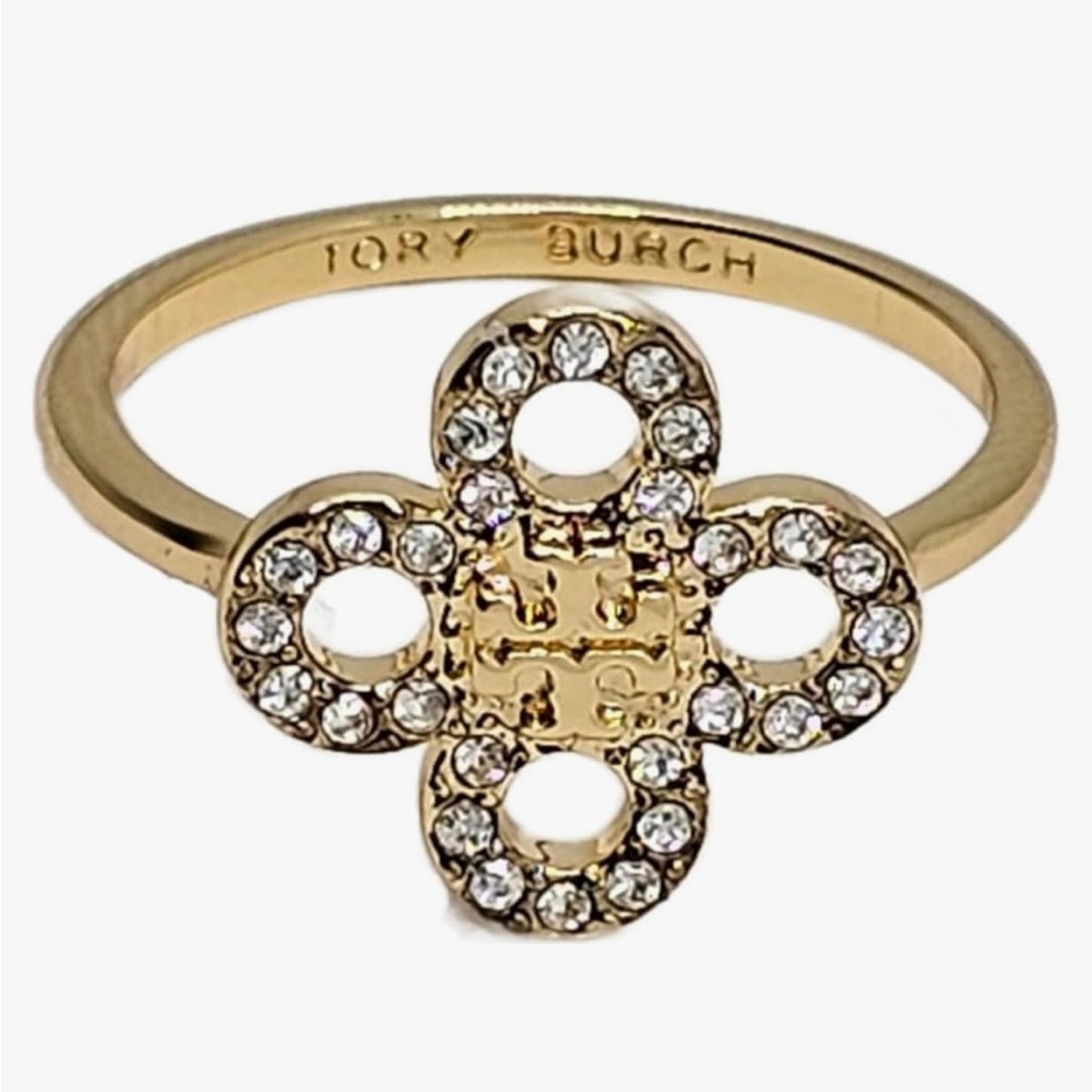 New Tory Burch Britten Gold/Pave Ring Size 7 with tag